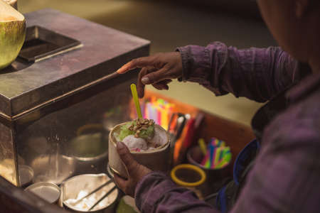 Ice scream coconut on boatsの写真素材