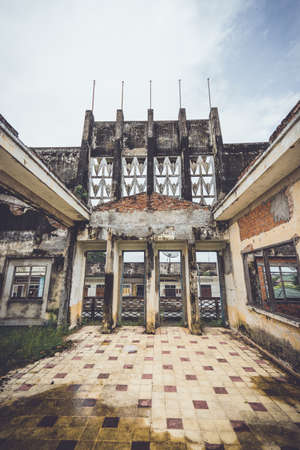 Old cinema  Old town of Savannakhet , street in old town region in laosの写真素材