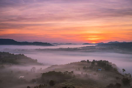 Morning view point, Sun rises, at khao kho Thailand.の写真素材