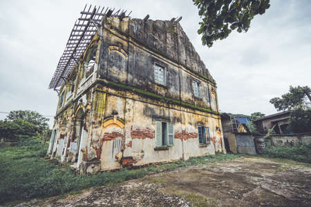  Old town of Savannakhet , street in old town region in laosの写真素材