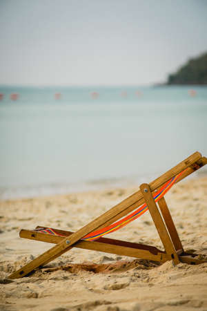 Colorful beach chair on the beach with beautiful Blue sky on sunny day, Relaxing in beach chairs. の写真素材