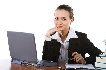 young beautiful businesswoman with laptopの写真素材