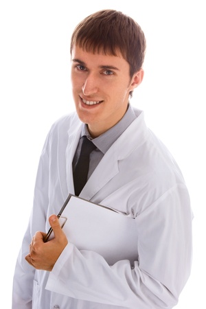 happy young doctor with paper sheetの写真素材
