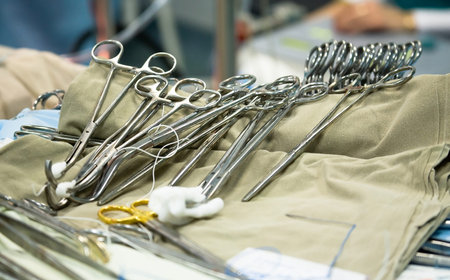 surgical instruments in operation room. image with shallow DOFの写真素材