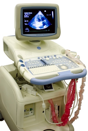 modern ultrasound medical device with heart imageの写真素材