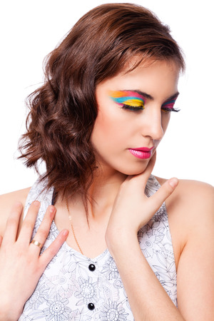 Woman with bright stylish make-up  Portrait on white background の写真素材