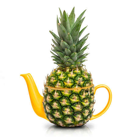 Concept green pineapple tea on white background の写真素材