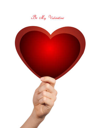 Hand giving conceptual heart isolated on whiteの写真素材