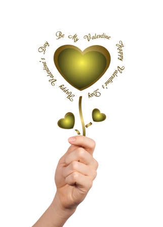 Hand giving conceptual heart isolated on whiteの写真素材