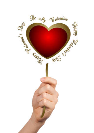 Hand giving conceptual heart isolated on whiteの写真素材