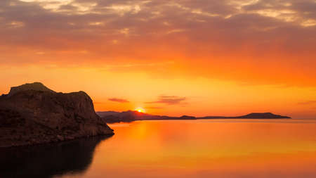 golden sunset on the seaの写真素材