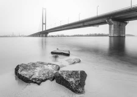 cable-stayed South bridge in Kievの写真素材