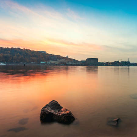 Evening cityscape with river  Ukraine  Kievの写真素材