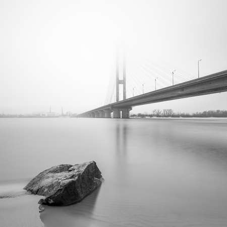 South Bridge in fog  Ukraine  Kiev の写真素材