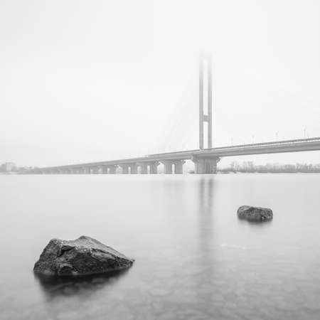 South Bridge in fog  Ukraine  Kiev の写真素材