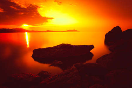 Minimalist Seascape. Coastal Sunrise.の写真素材