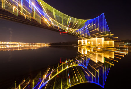 Footbridge in Kiev at night. abstract shot