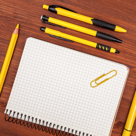 Office and school accessories. Template for branding identity. Above view