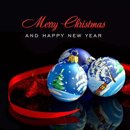 Christmas balls on black backgroundの写真素材