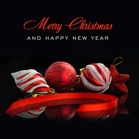 Christmas balls on black backgroundの写真素材