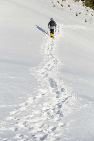 Hiker in winter mountainsの写真素材
