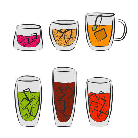 Hand-drawn glasses, alcohol drink icon setのイラスト素材