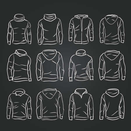 Hand-drawn vector hoody template mock up and showcase for designer, front and back viewのイラスト素材