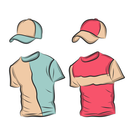 Hand-drawn vector t-shirt template mock up and showcase for designer, isolated on white background.のイラスト素材
