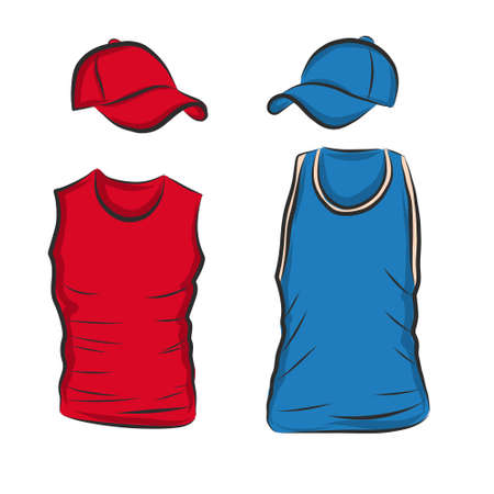 Hand-drawn vector t-shirt template mock up and showcase for designer, isolated on white background.のイラスト素材