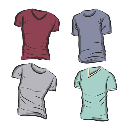 Hand-drawn vector t-shirt template mock up and showcase for designer, isolated on white background.のイラスト素材