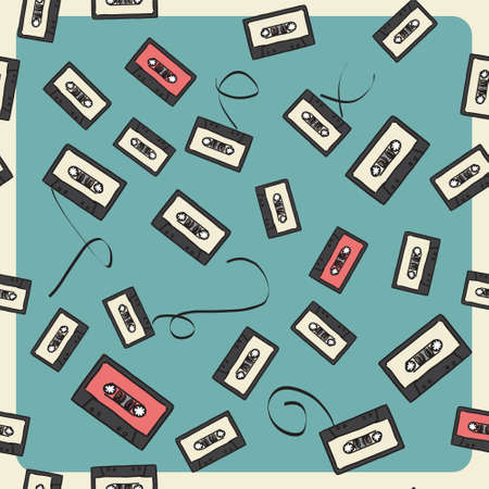 Audiotape cartoon seamless pattern background.のイラスト素材