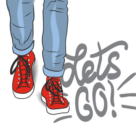 Vector illustration top view on sneakersのイラスト素材