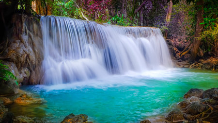 Waterfall and leaves change color.