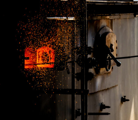 Coal in a steam boiler in a factory