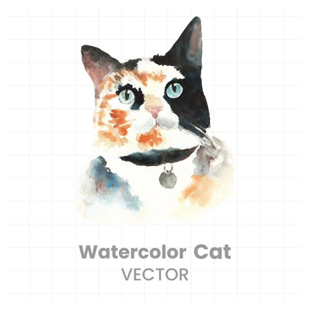 Watercolor portrait of a cat with beautiful eyes. Vector illustration.のイラスト素材