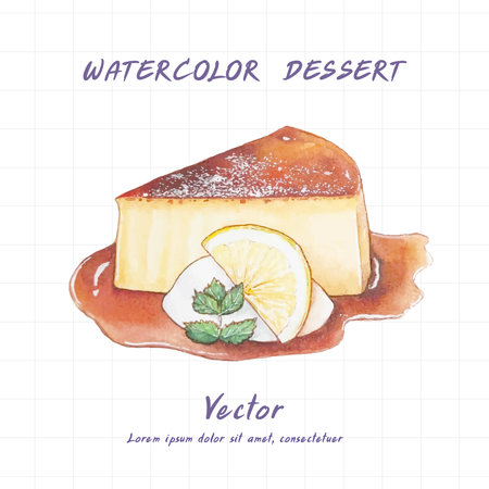 lemon cake painted in watercolorのイラスト素材