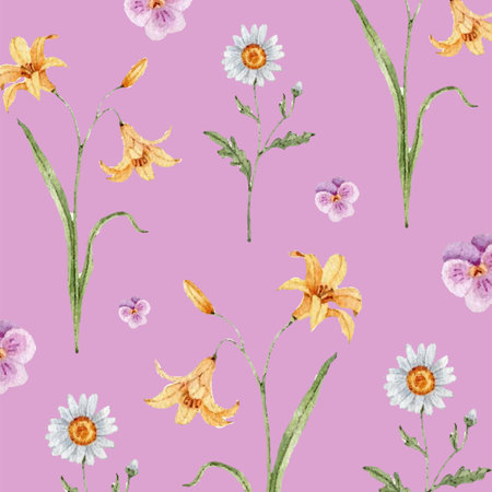 Seamless pattern with watercolor flowers. Hand-drawn illustration.のイラスト素材