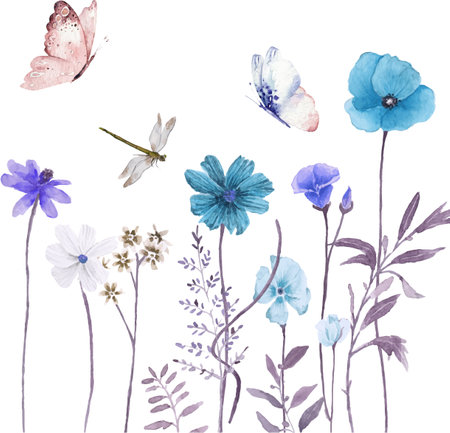 Watercolor flowers set. Hand drawn illustration isolated on white background.のイラスト素材