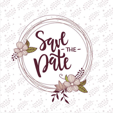Vector illustration of save the date text with background for wedding. Save the date card/ tag/ badge template. Lettering typography wedding illustration. EPS 10のイラスト素材