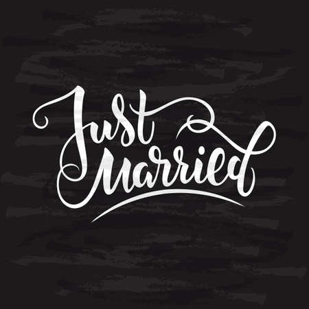 Vector illustration of just married text with background and textures for wedding. Handwritten modern calligraphy just married card/ tag/ badge template. Lettering typography wedding illustration. EPS 10のイラスト素材