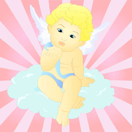 Baby angel blowing a kissのイラスト素材