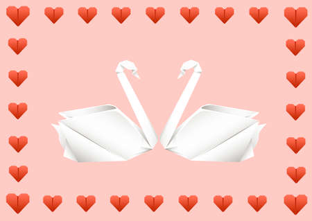 Paper swan couple with the frame of heartsのイラスト素材
