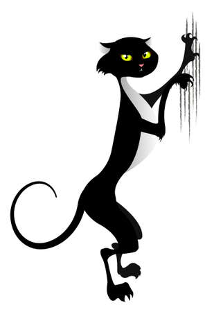 Black scratching cat. Illustration of a black cat leaving claw marks on a surfaceのイラスト素材