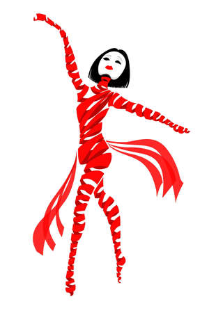 An abstract illustration of a dancing ballerina made of red ribbonsのイラスト素材