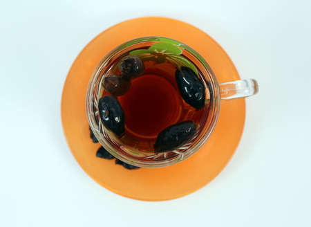 A cup of rose hip tea, top viewの写真素材