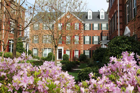 Modern townhouses with a courtyard in the spring, Richmond suburbs, Virginiaの写真素材