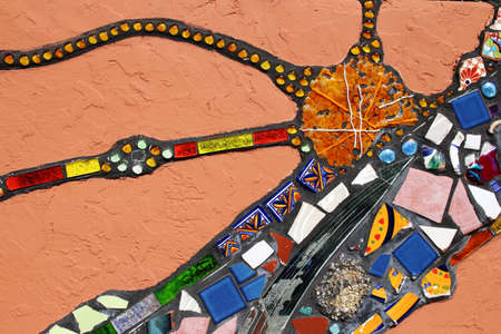 Colorful mosaic tile decoration in Spanish style, broken glass art.の写真素材