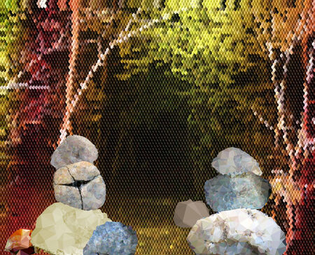 Autumn forest path with stones of polygonsのイラスト素材