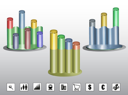 Colorful cylindrical graphs with iconsのイラスト素材
