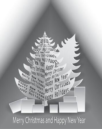 Minimalist Christmas paper tree with inscriptionsのイラスト素材